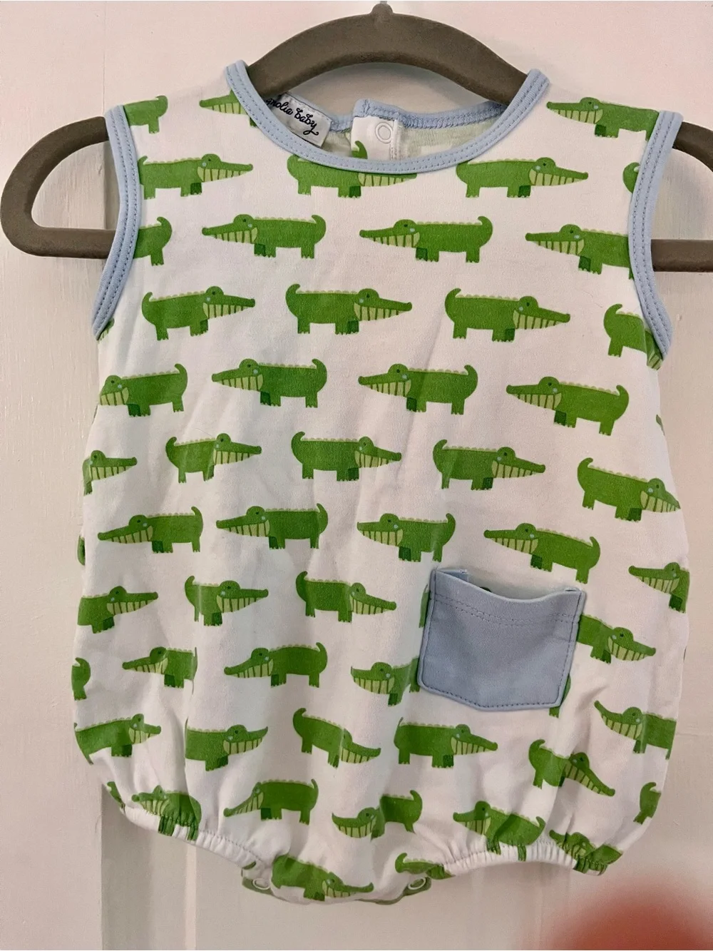 Magnolia Baby Sleeveless Romper with Green Alligator Print - 9m bubble for baby